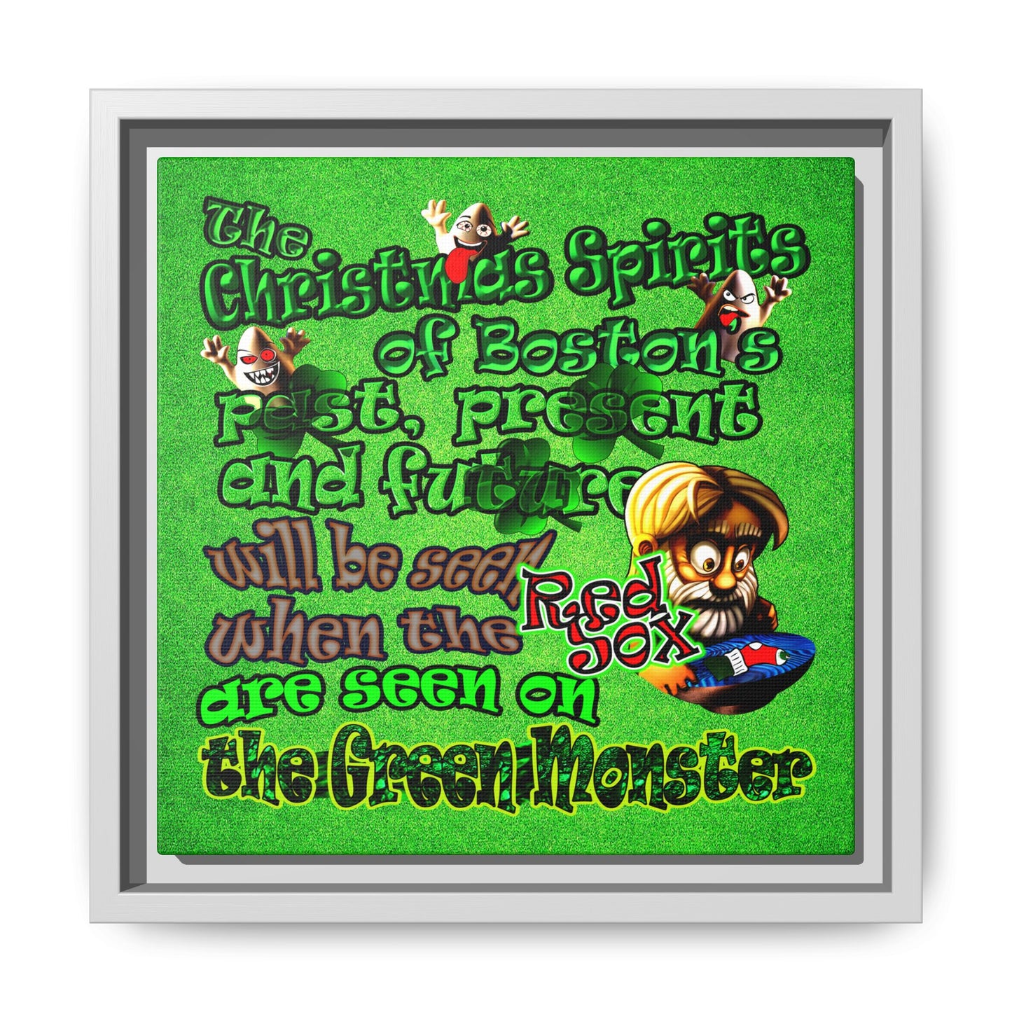 christmas spirits of boston - framed canvas art (green turf)