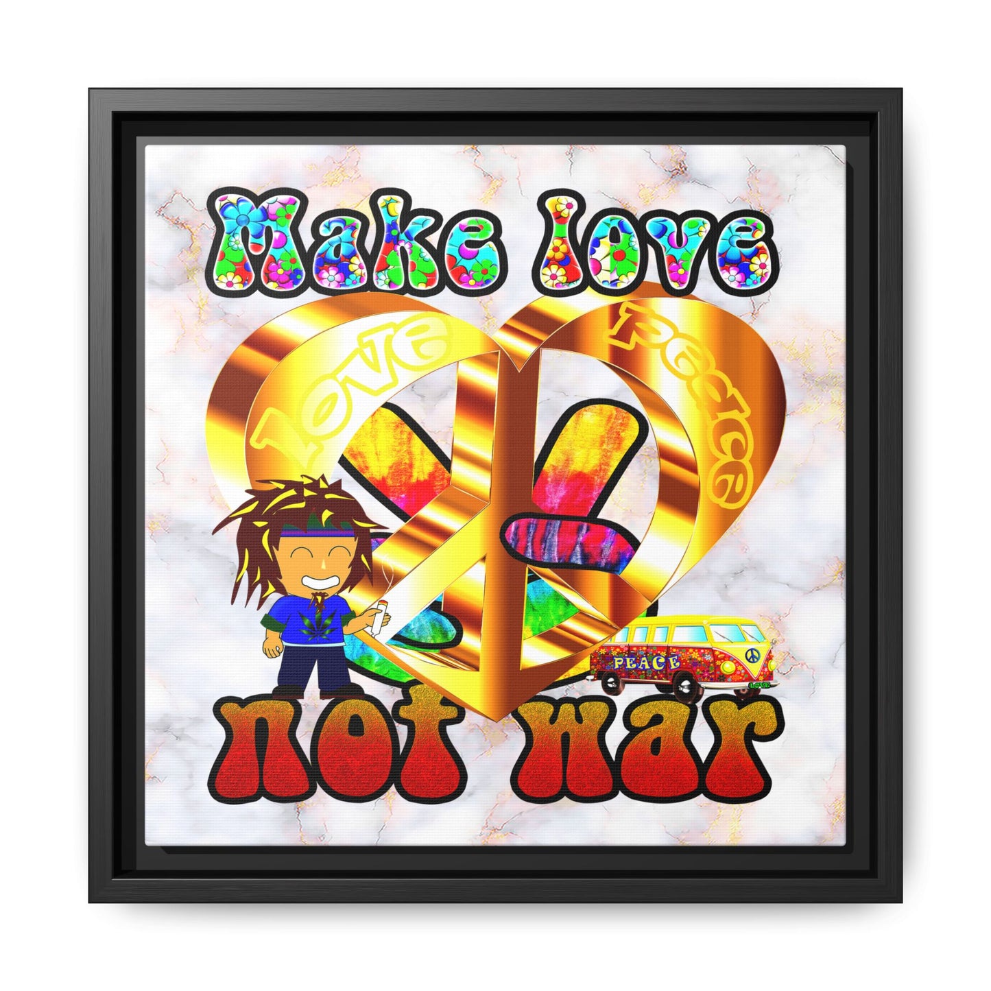 love peace - framed canvas art (white marble)