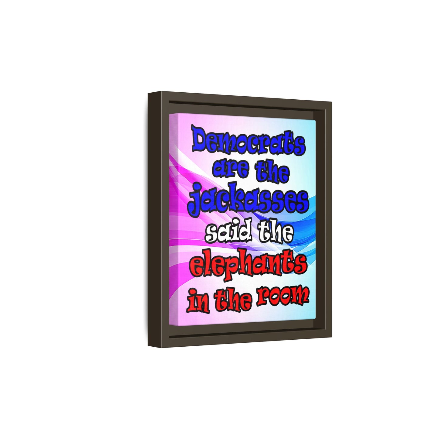 donkeys and elephants - framed canvas art (light blue-pink wave)