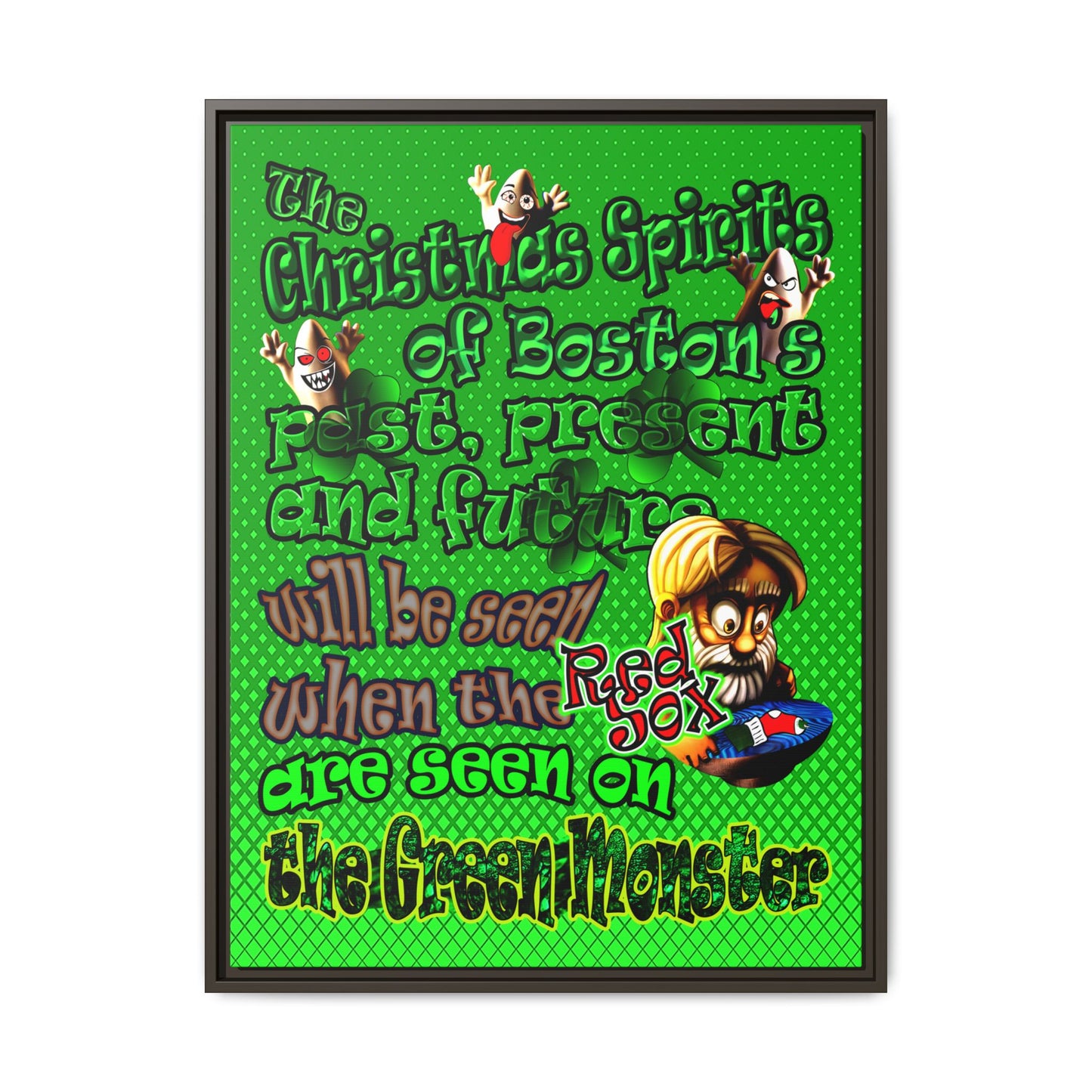 christmas spirits of boston - framed canvas art (logo green)