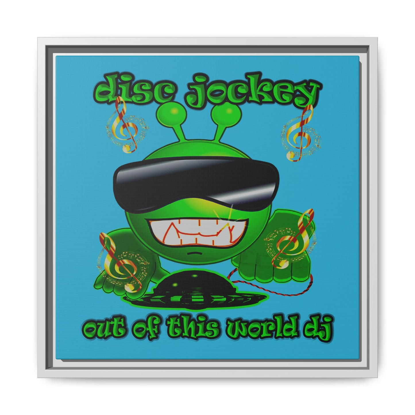 disc jockey - framed canvas art (turquoise)