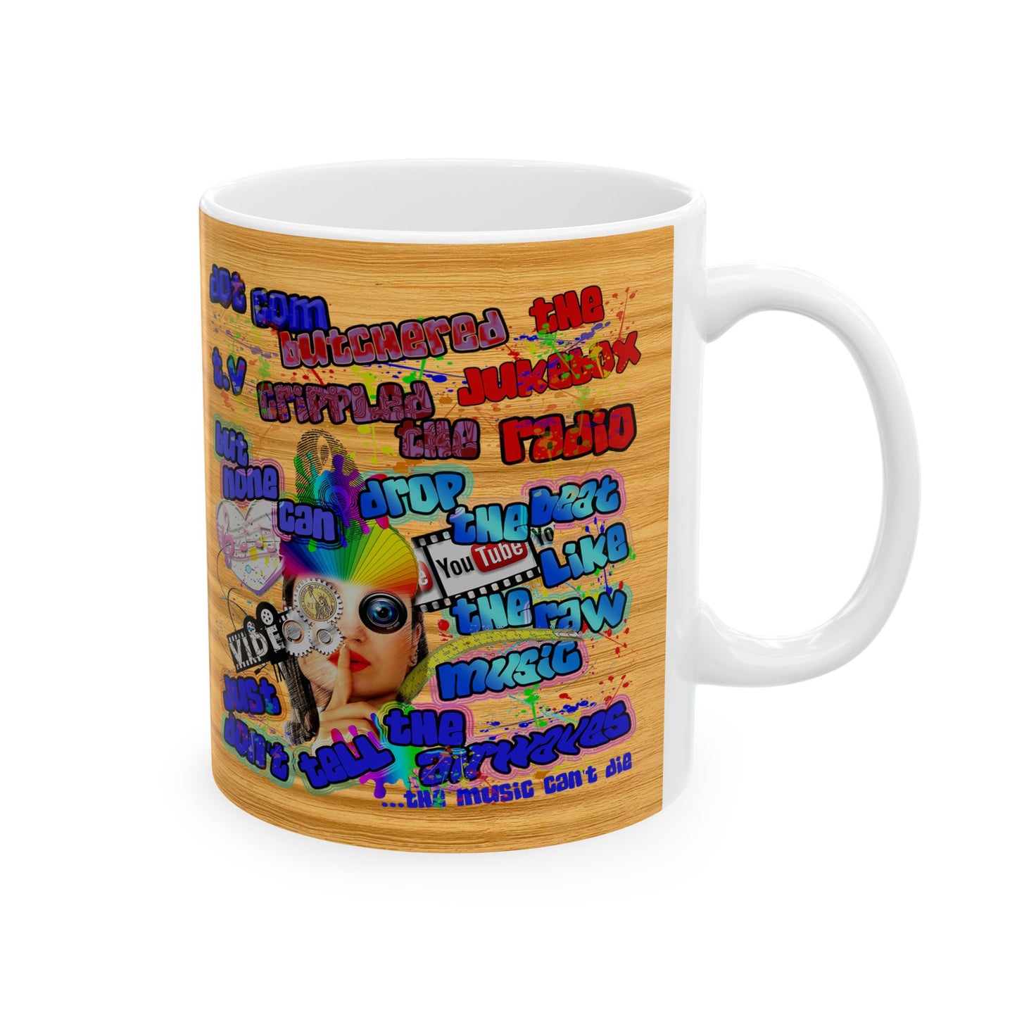 drop the beat - White Mug (butterscotch wood finish)