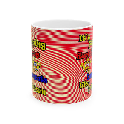 popping like popcorn - White Mug (yellow-orange wave)