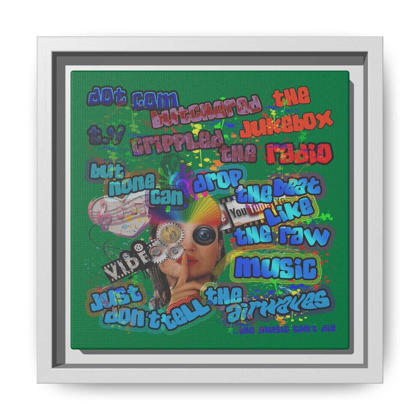 drop the beat - framed canvas art (dark green)