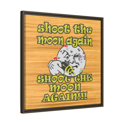 shoot the moon again - framed canvas art (butterscotch wood finish)