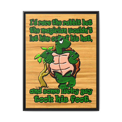 turtle race - framed canvas art (butterscotch wood finish)