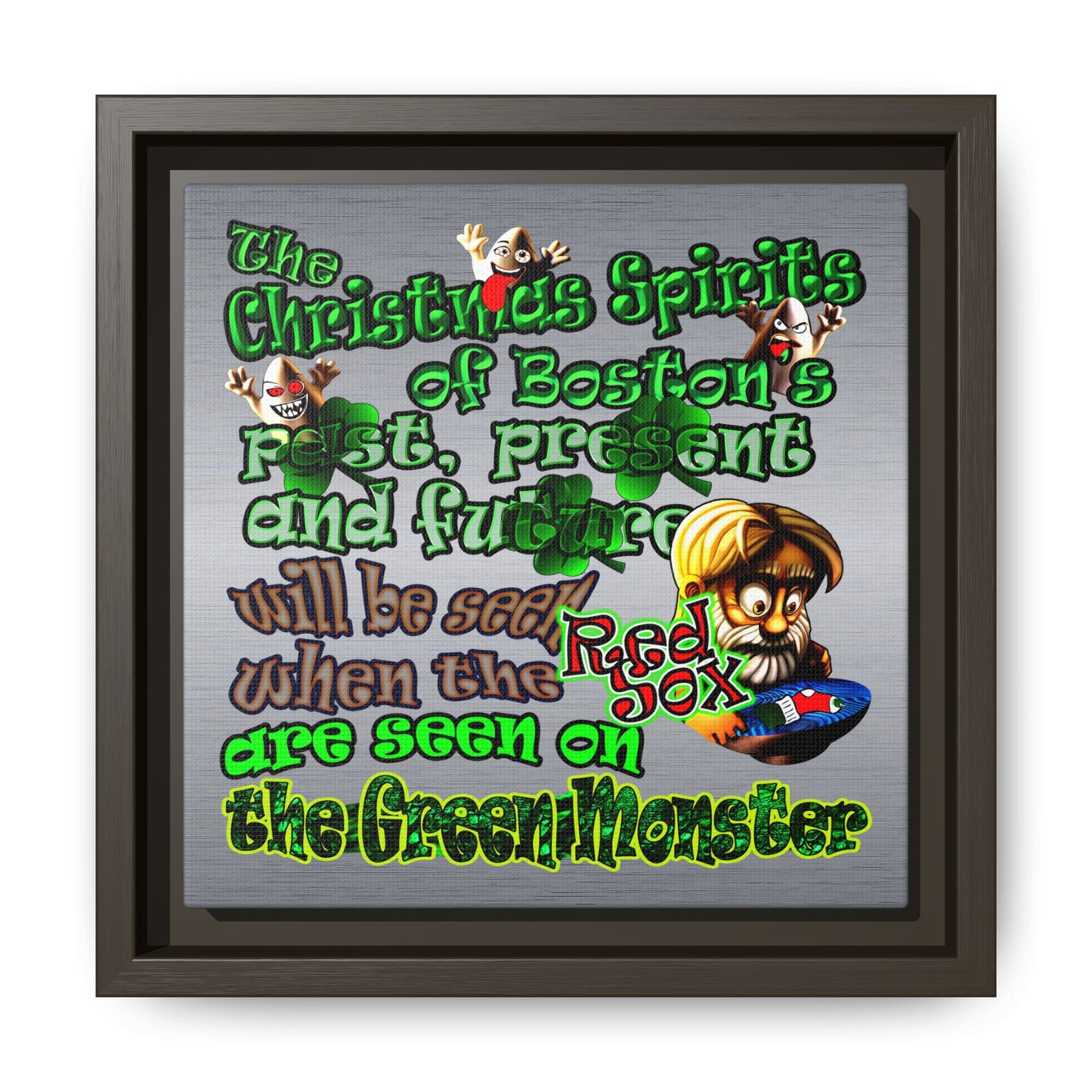 christmas spirits of boston - framed canvas art (brushed nickel)