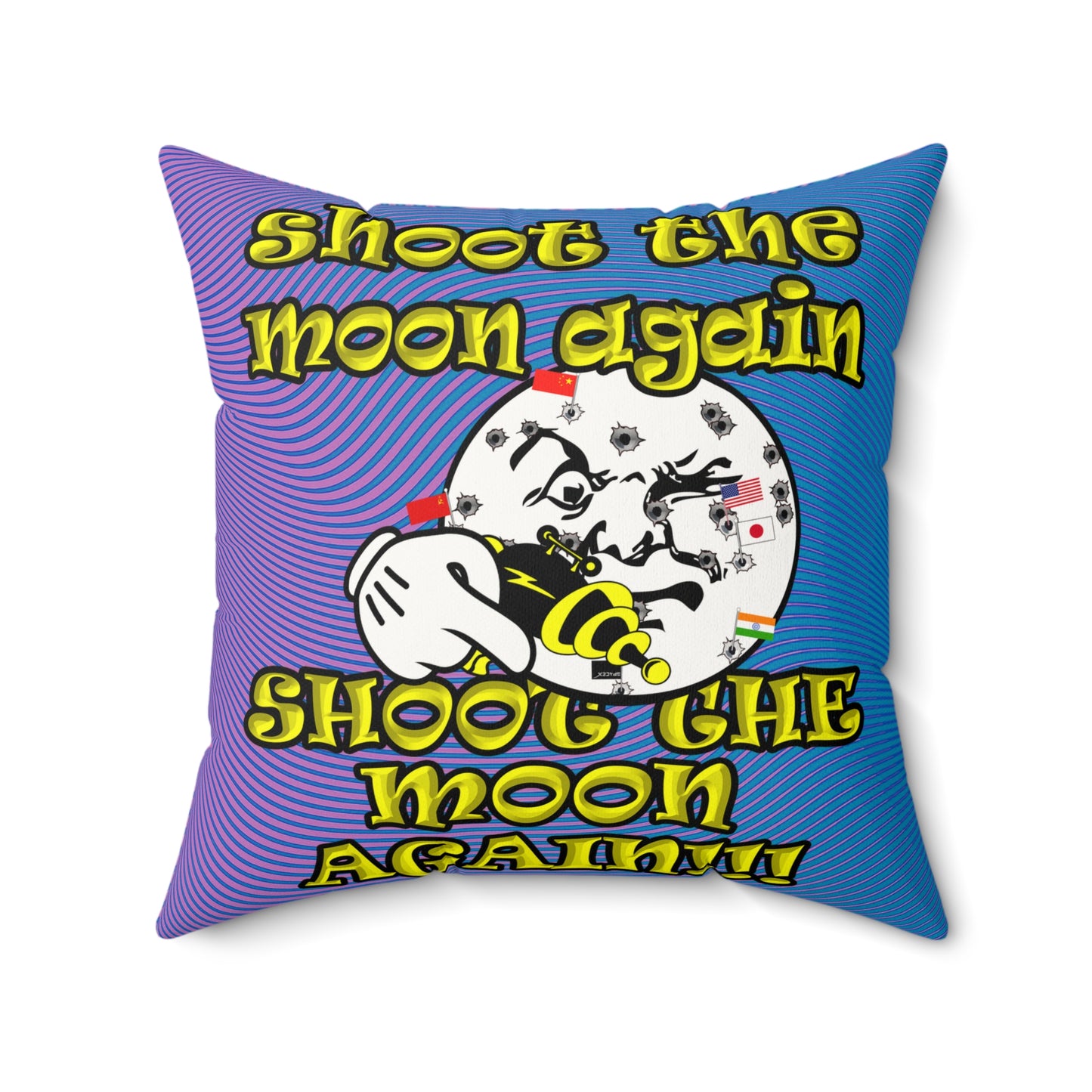 shoot the moon again - Faux Suede Square Pillow - (light blue-purple wave)