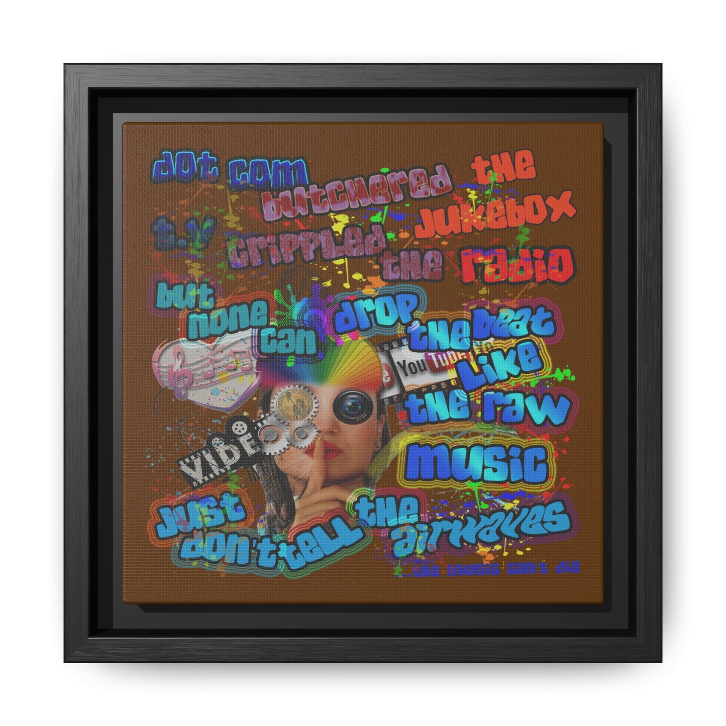 drop the beat - framed canvas art (brown)