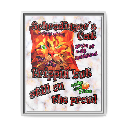 schrodinger's cat - framed canvas art (white marble)