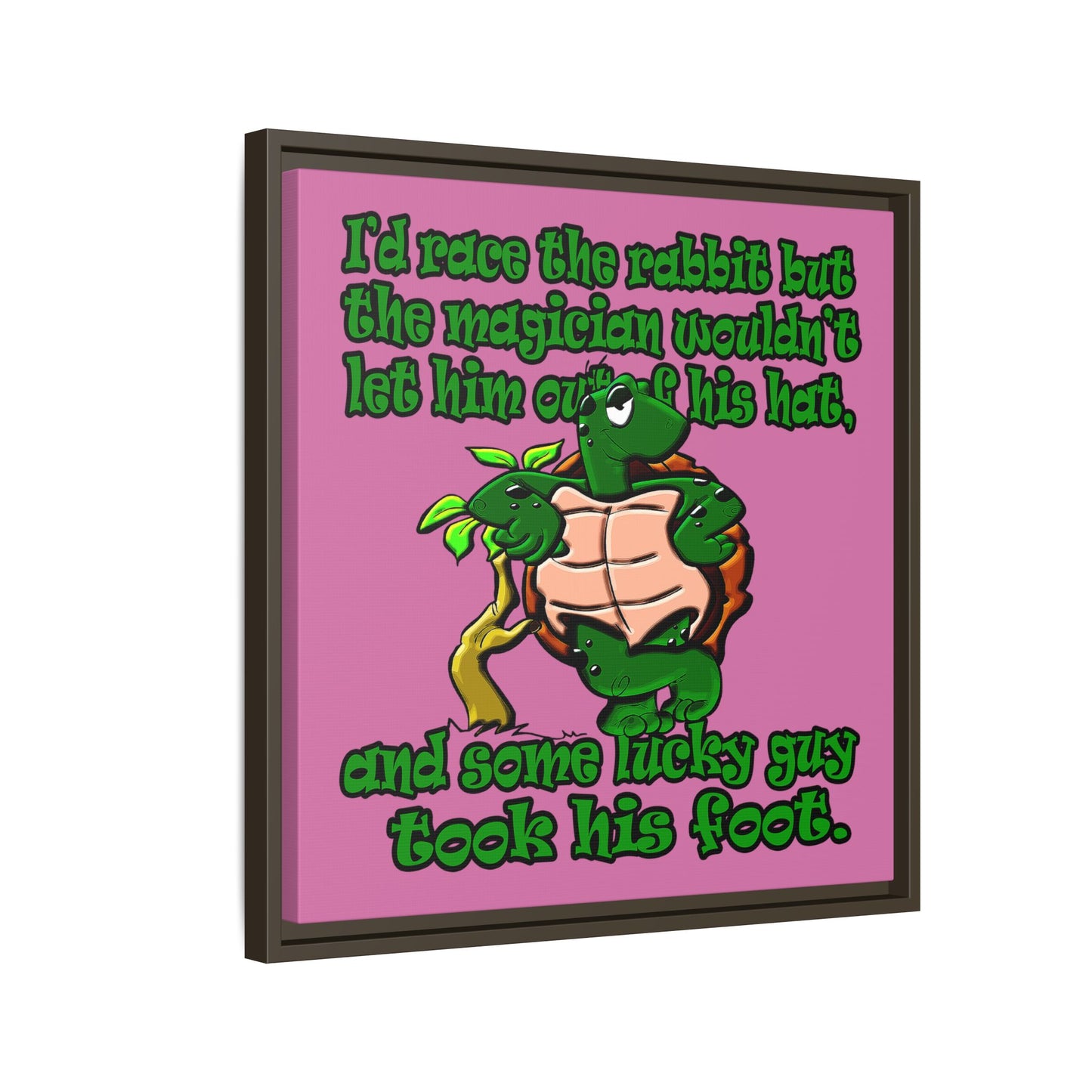 turtle race - framed canvas art (light pink)