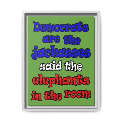 donkeys and elephants - framed canvas art (green)