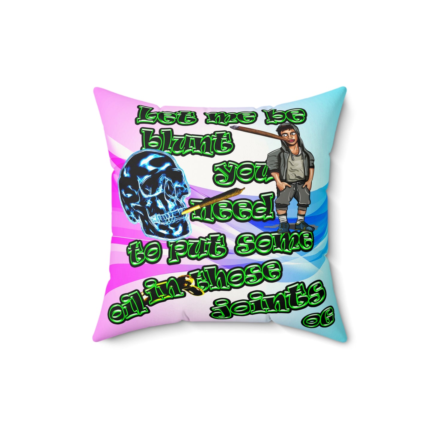 og - Faux Suede Square Pillow - (light blue-pink wave)