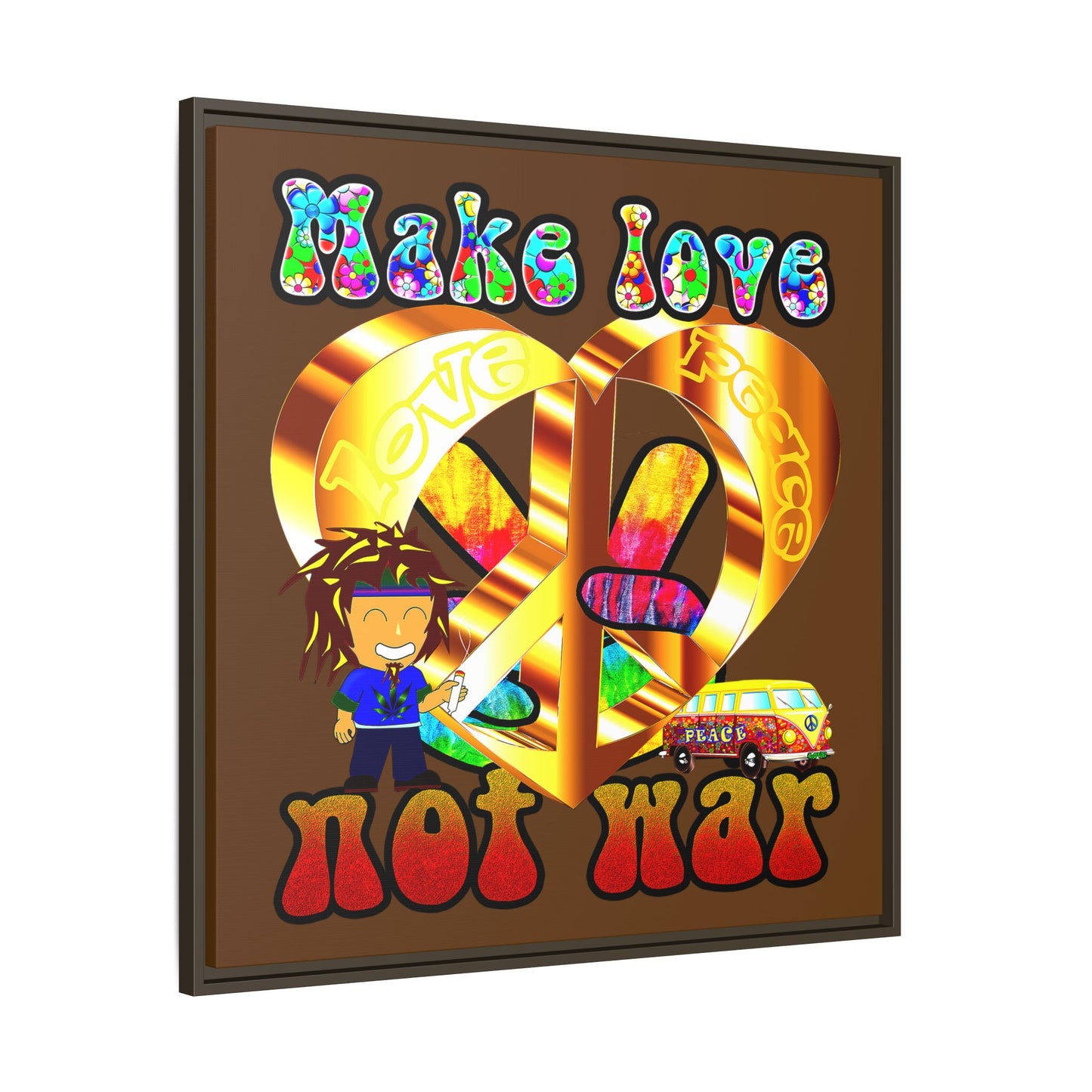 love peace - framed canvas art (brown)