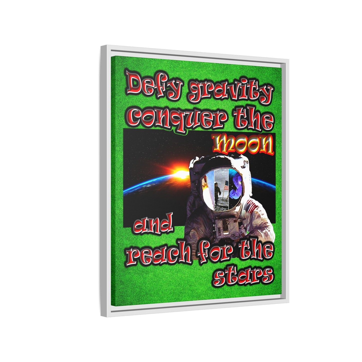 defy conquer reach - framed canvas art (green turf)