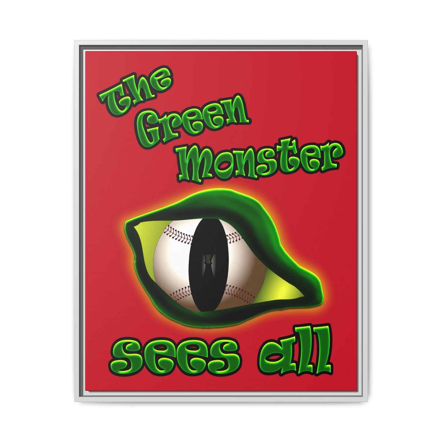 green monster - framed canvas art (dark red)