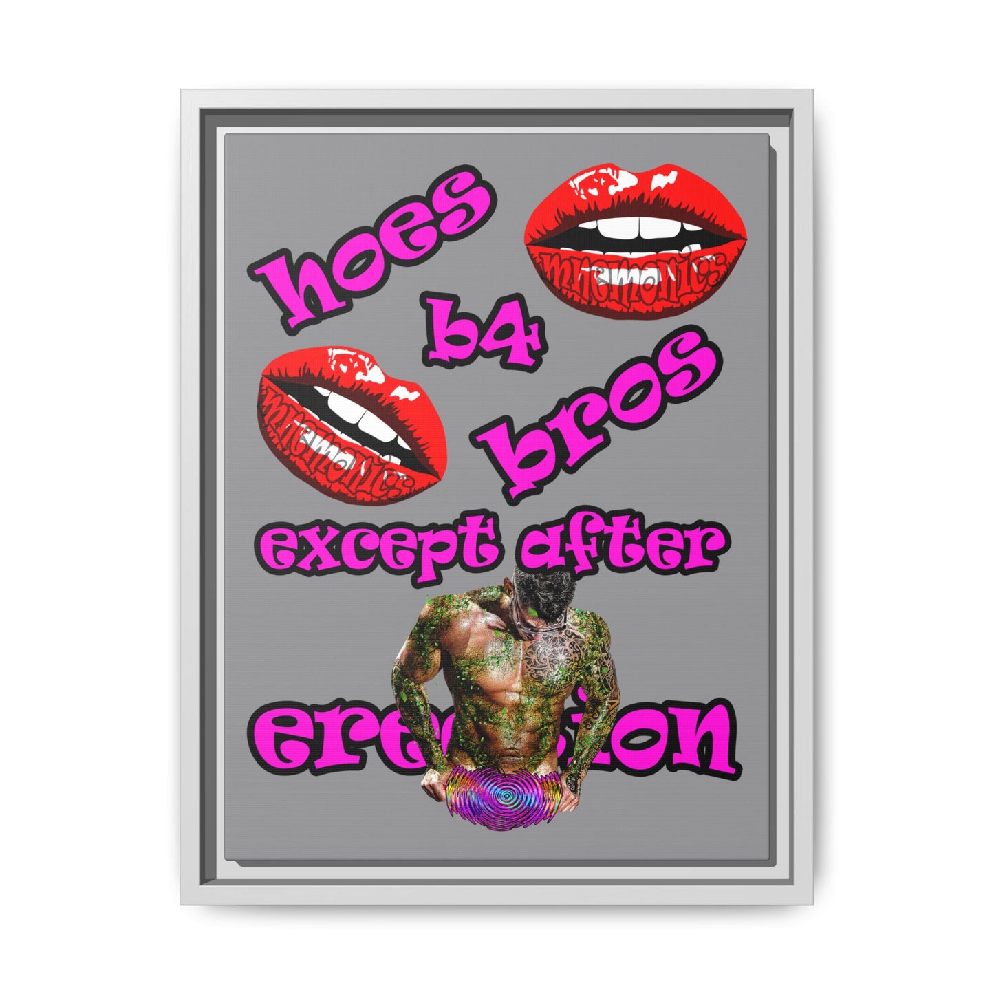 hoes b4 bros - framed canvas art (grey)