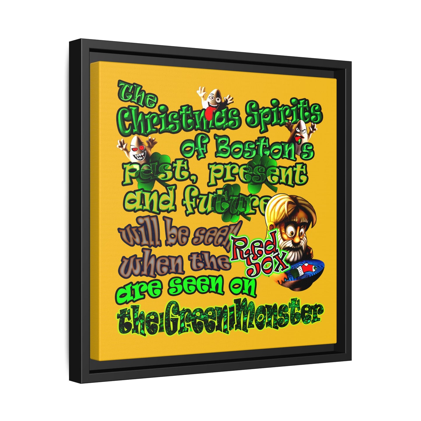 christmas spirits of boston - framed canvas art (yellow)