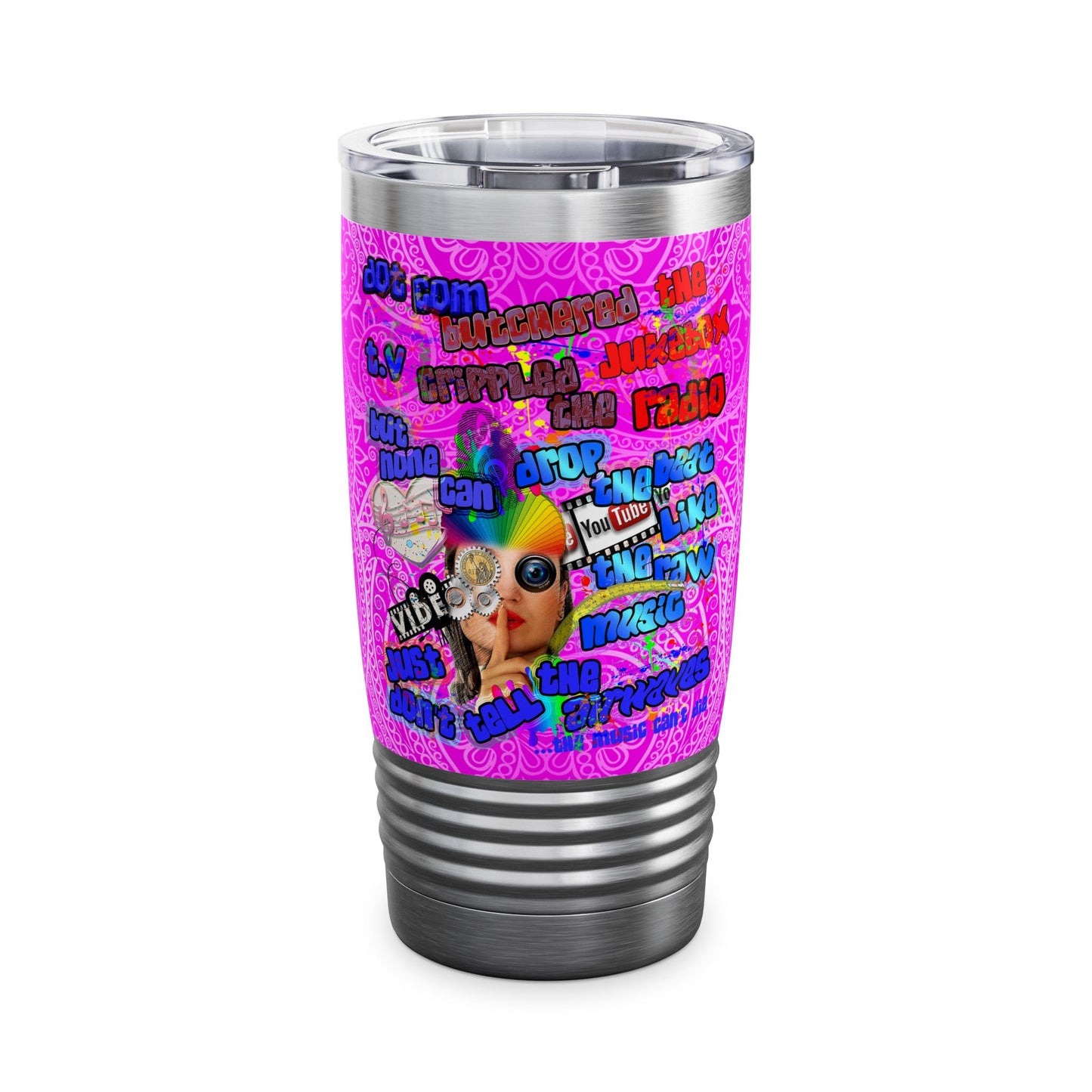 drop the beat - Ringneck Tumbler, 20oz  (pink swirl)