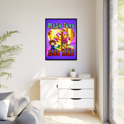 love peace - framed canvas art (purple-pink wave)