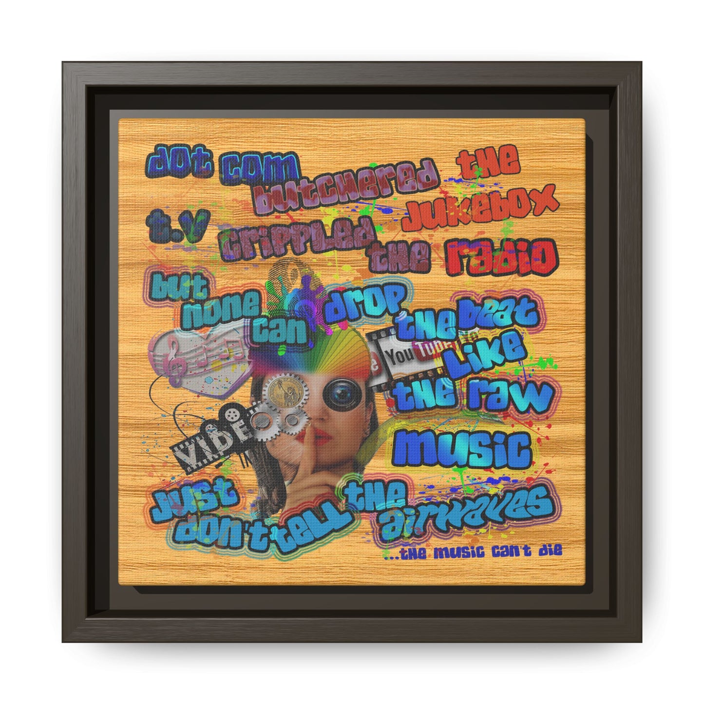 drop the beat - framed canvas art (butterscotch wood finish)