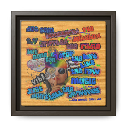 drop the beat - framed canvas art (butterscotch wood finish)