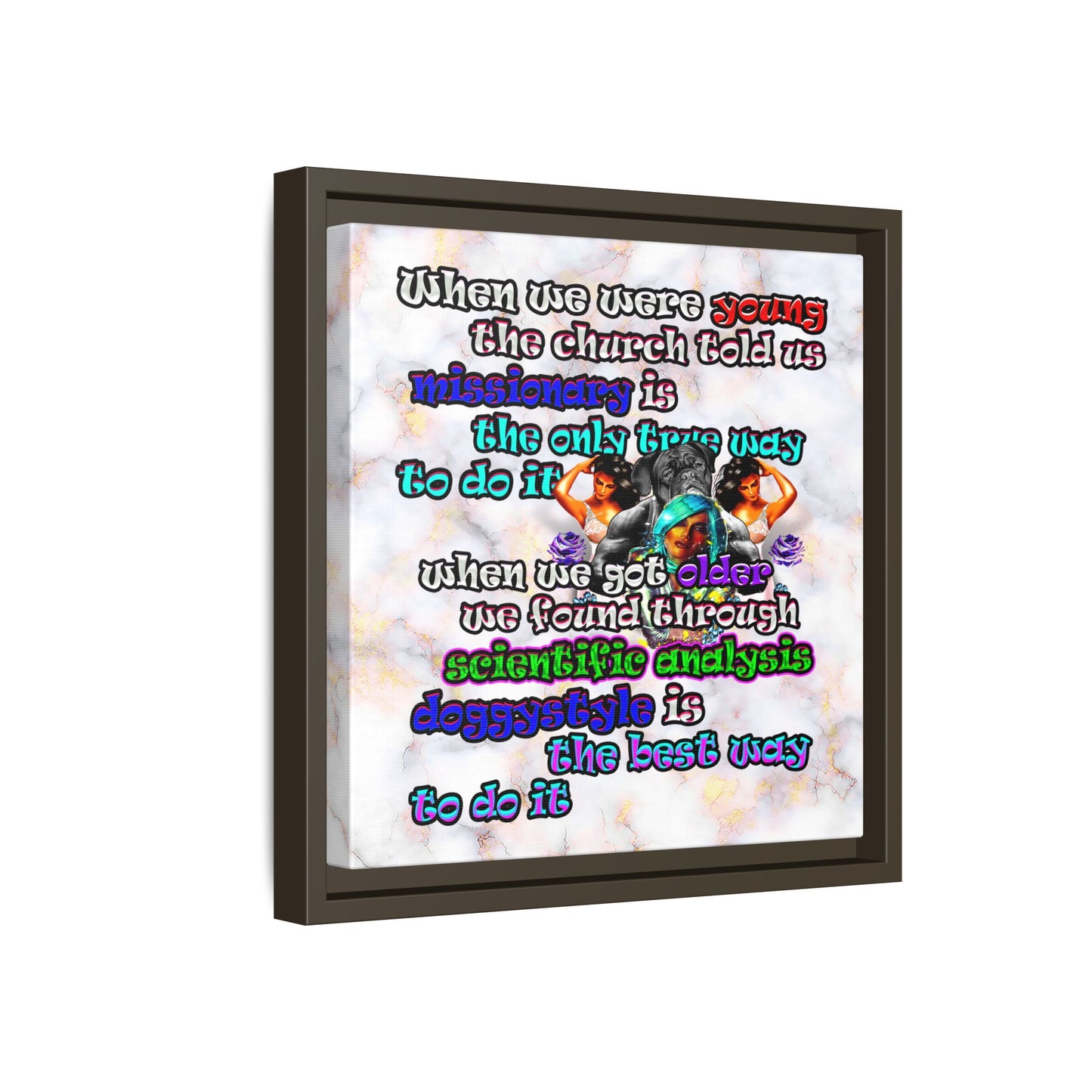 doggystyle - framed canvas art (white marble)