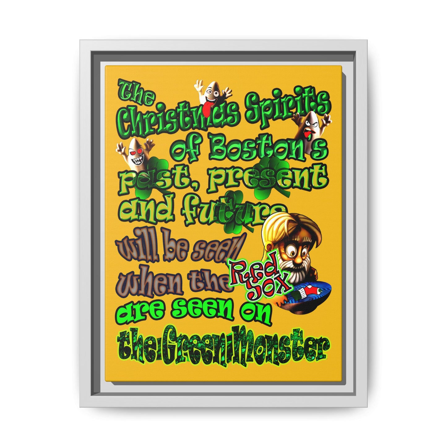 christmas spirits of boston - framed canvas art (yellow)