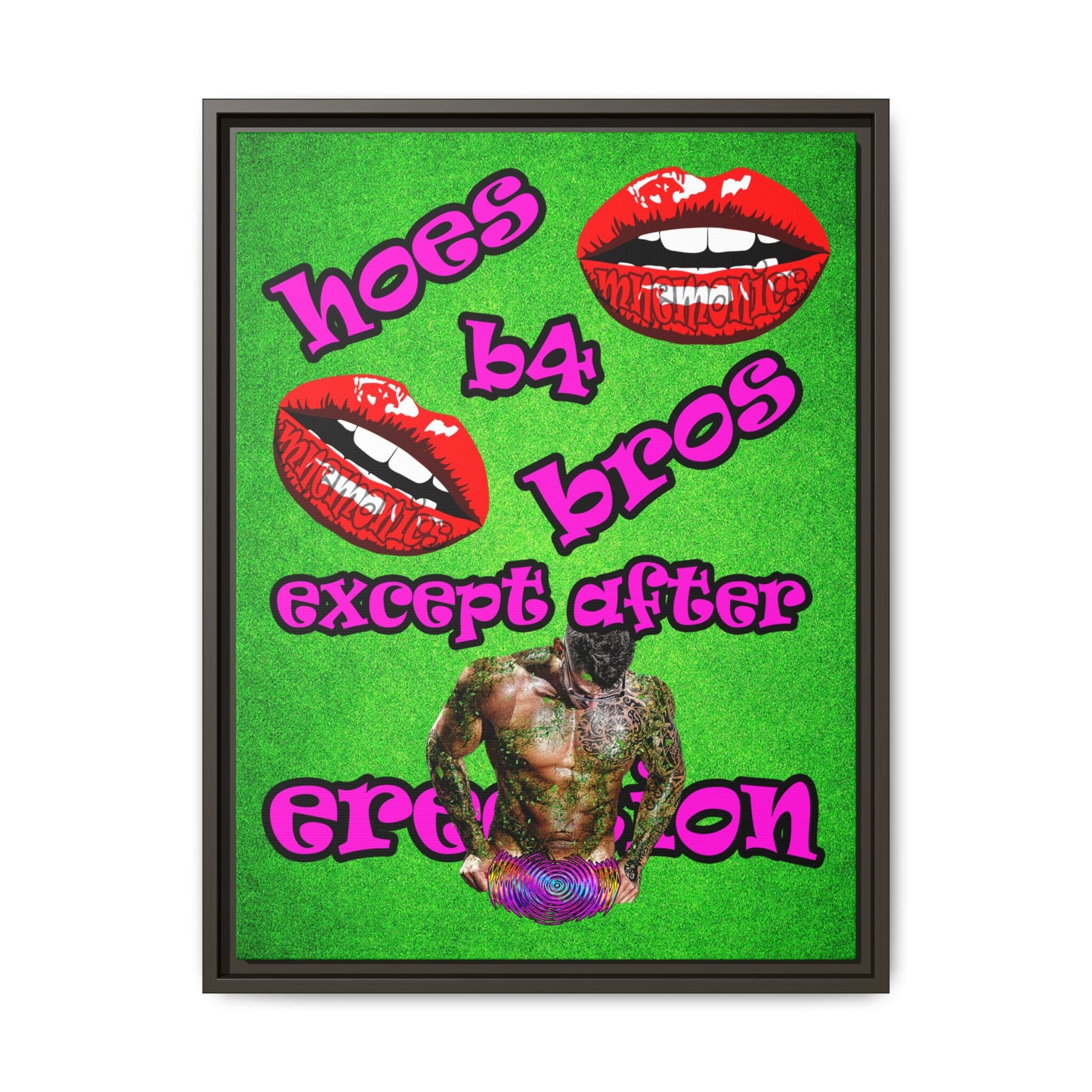 hoes b4 bros - framed canvas art (green turf)
