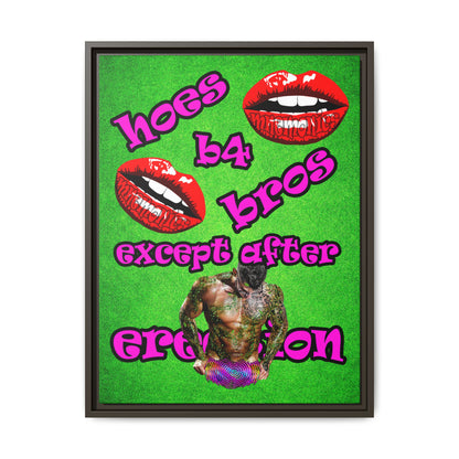 hoes b4 bros - framed canvas art (green turf)