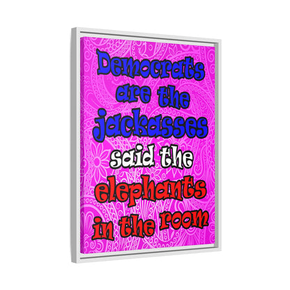 donkeys and elephants - framed canvas art (pink swirl)