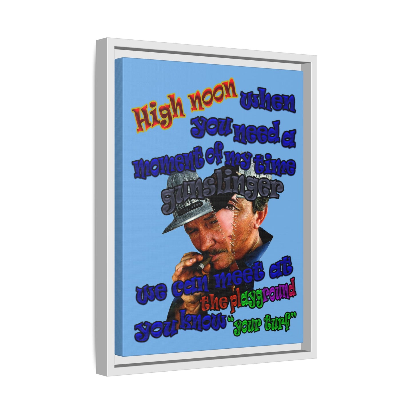 high noon - framed canvas art (light blue)
