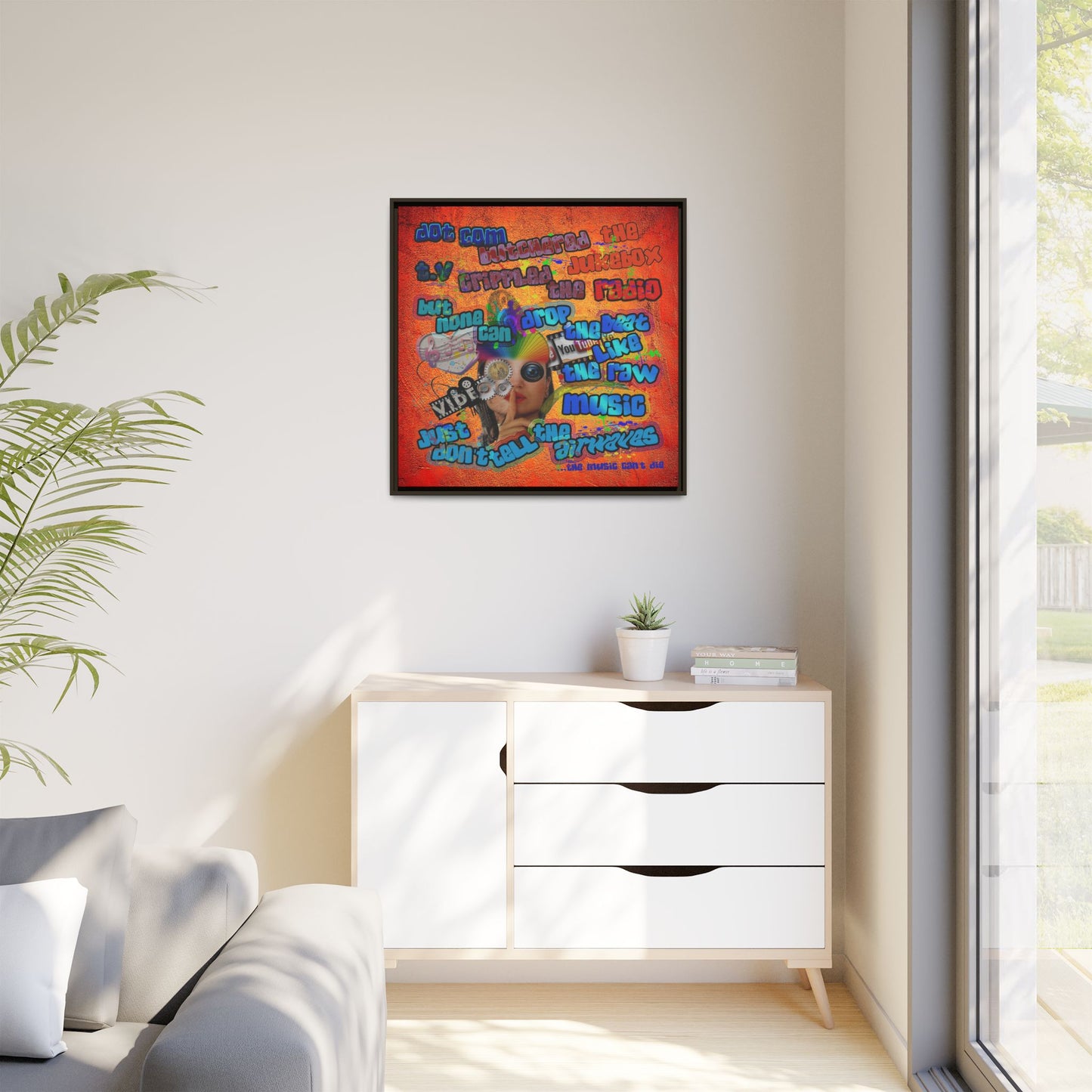 drop the beat - framed canvas art (burnt orange)