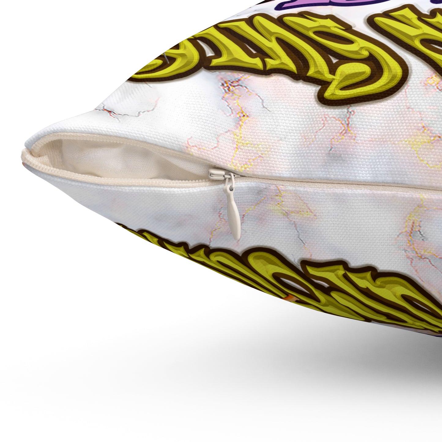the bum's shit - Spun Polyester Square Pillow - (white marble)