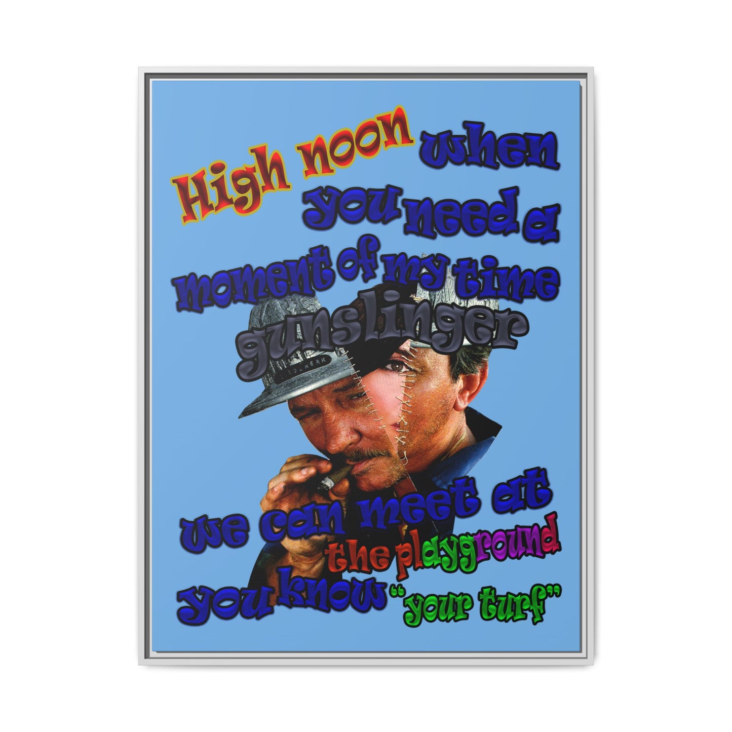 high noon - framed canvas art (light blue)