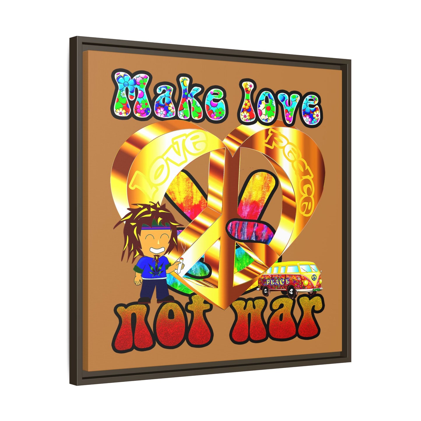 love peace - framed canvas art (light brown)