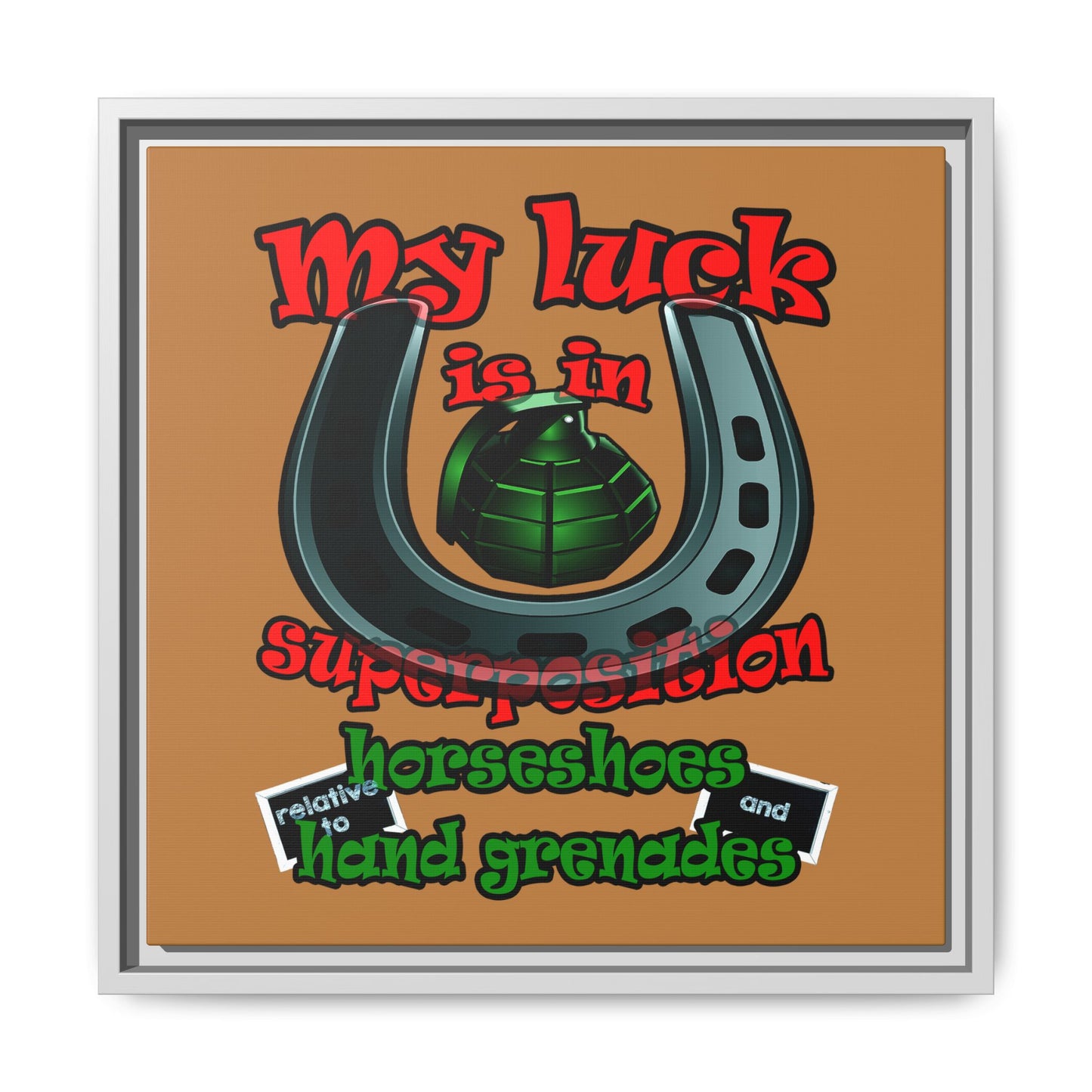 my luck - framed canvas art (light brown)