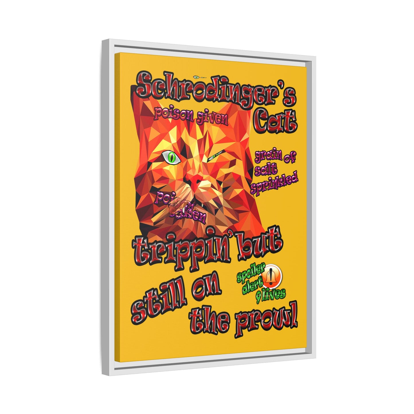 schrodinger's cat - framed canvas art (yellow)
