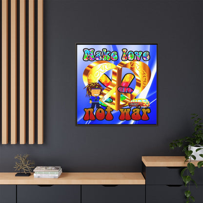 love peace - framed canvas art (blue-white wave)