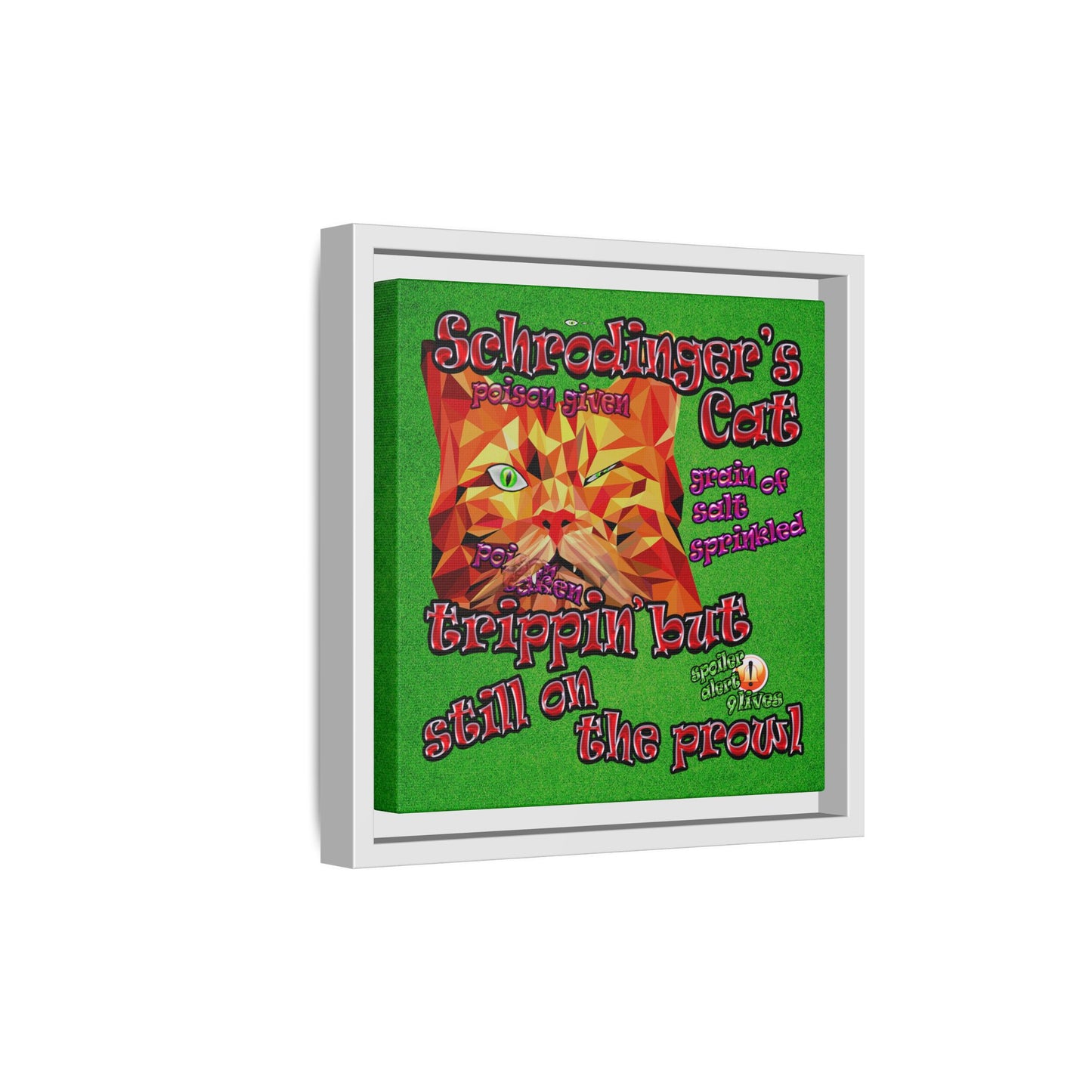schrodinger's cat - framed canvas art (green turf)