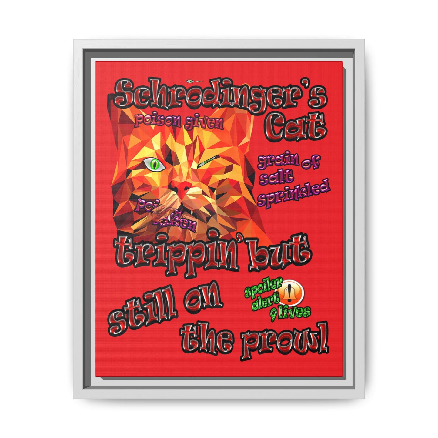 schrodinger's cat - framed canvas art (red)