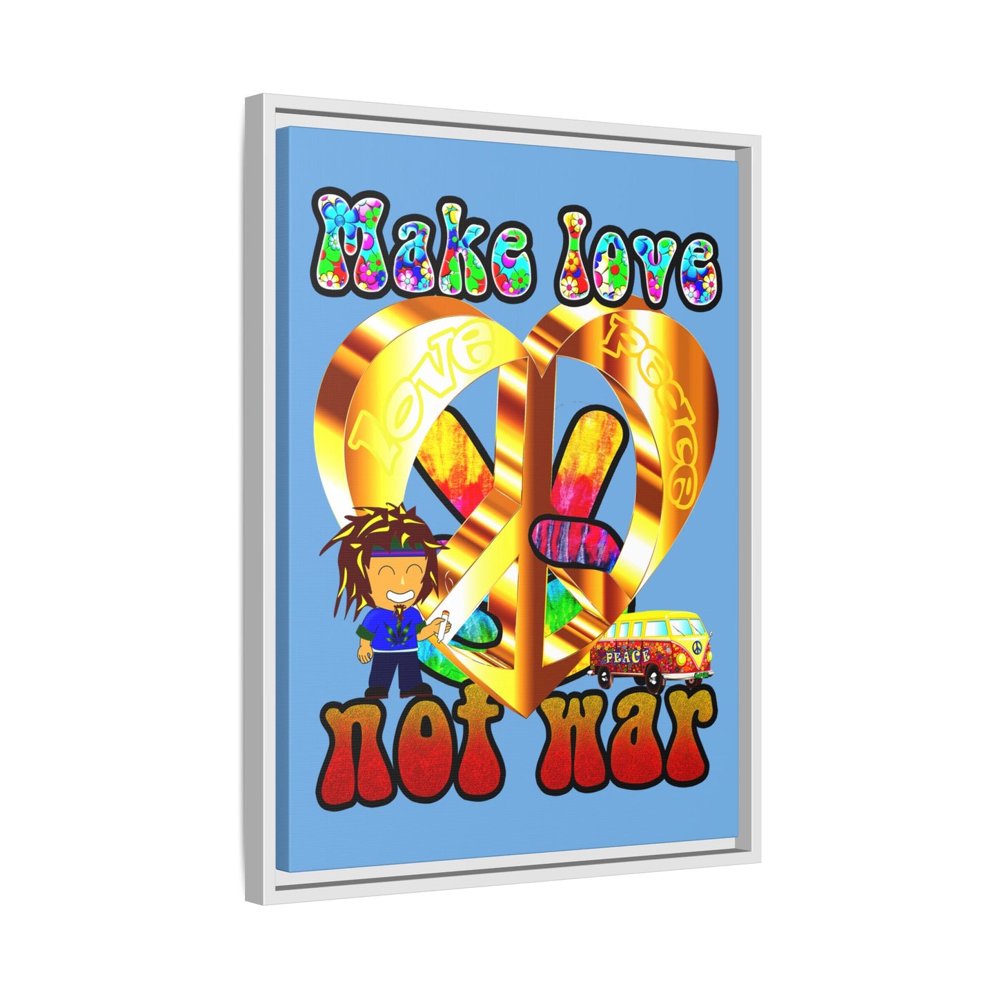 love peace - framed canvas art (light blue)