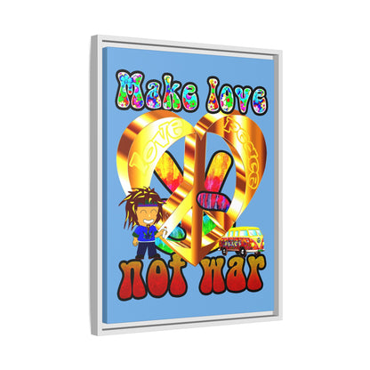 love peace - framed canvas art (light blue)