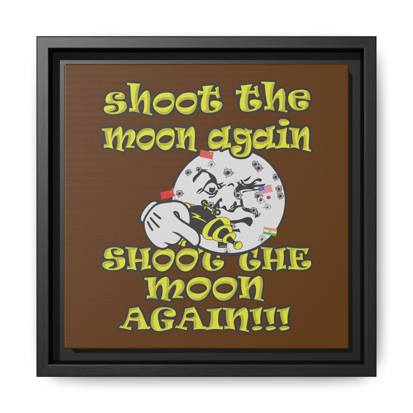 shoot the moon again - framed canvas art (brown)