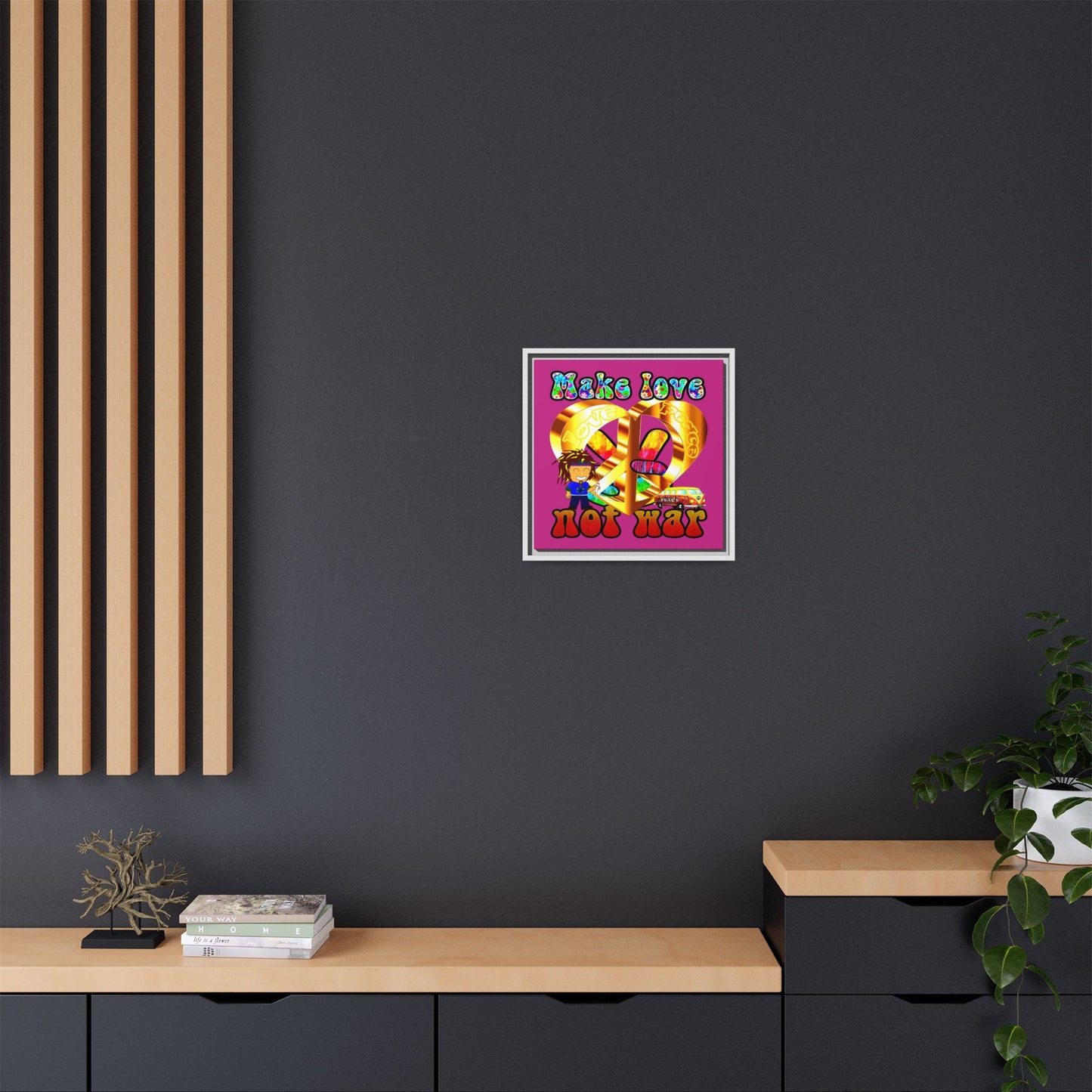 love peace - framed canvas art (pink)