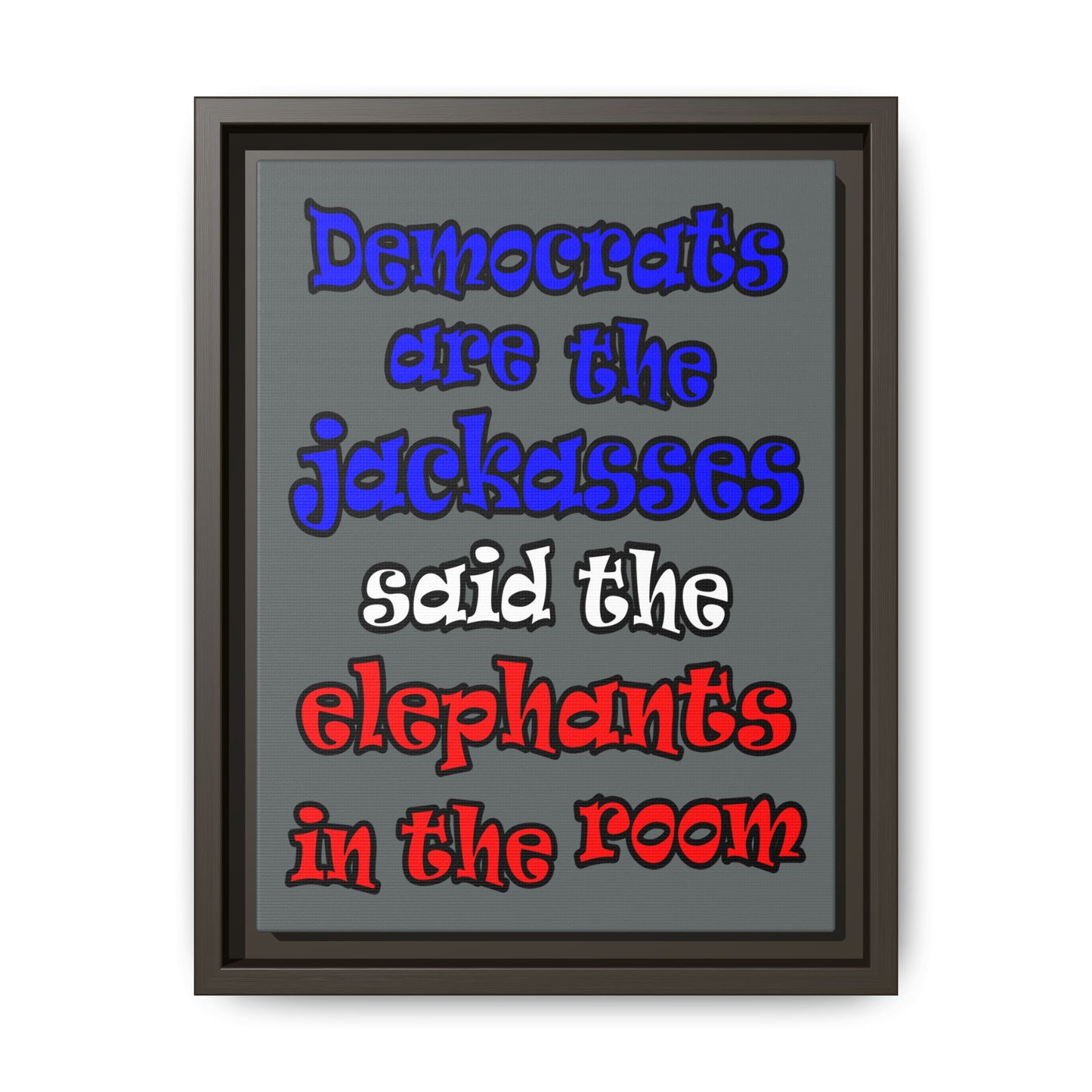 donkeys and elephants - framed canvas art (dark grey)