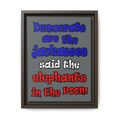 donkeys and elephants - framed canvas art (dark grey)