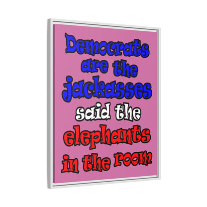 donkeys and elephants - framed canvas art (light pink)