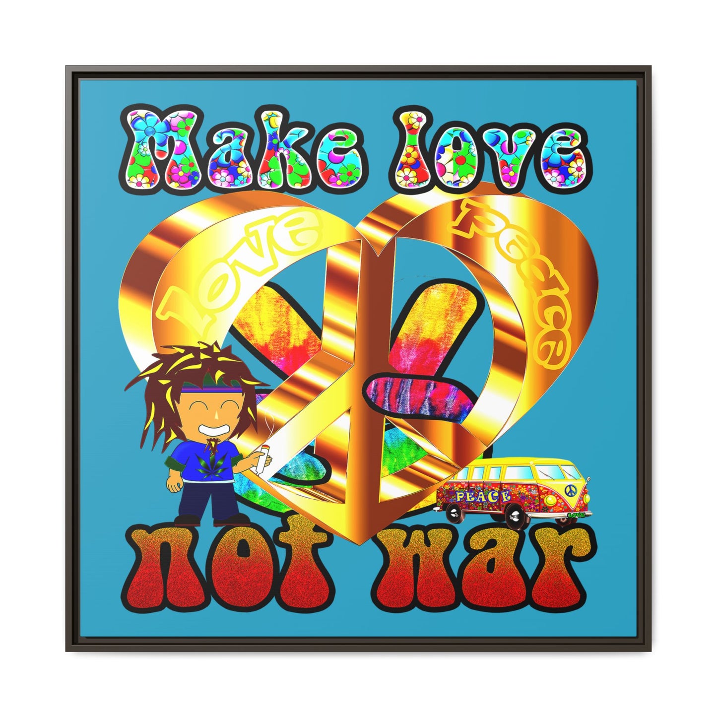 love peace - framed canvas art (turquoise)