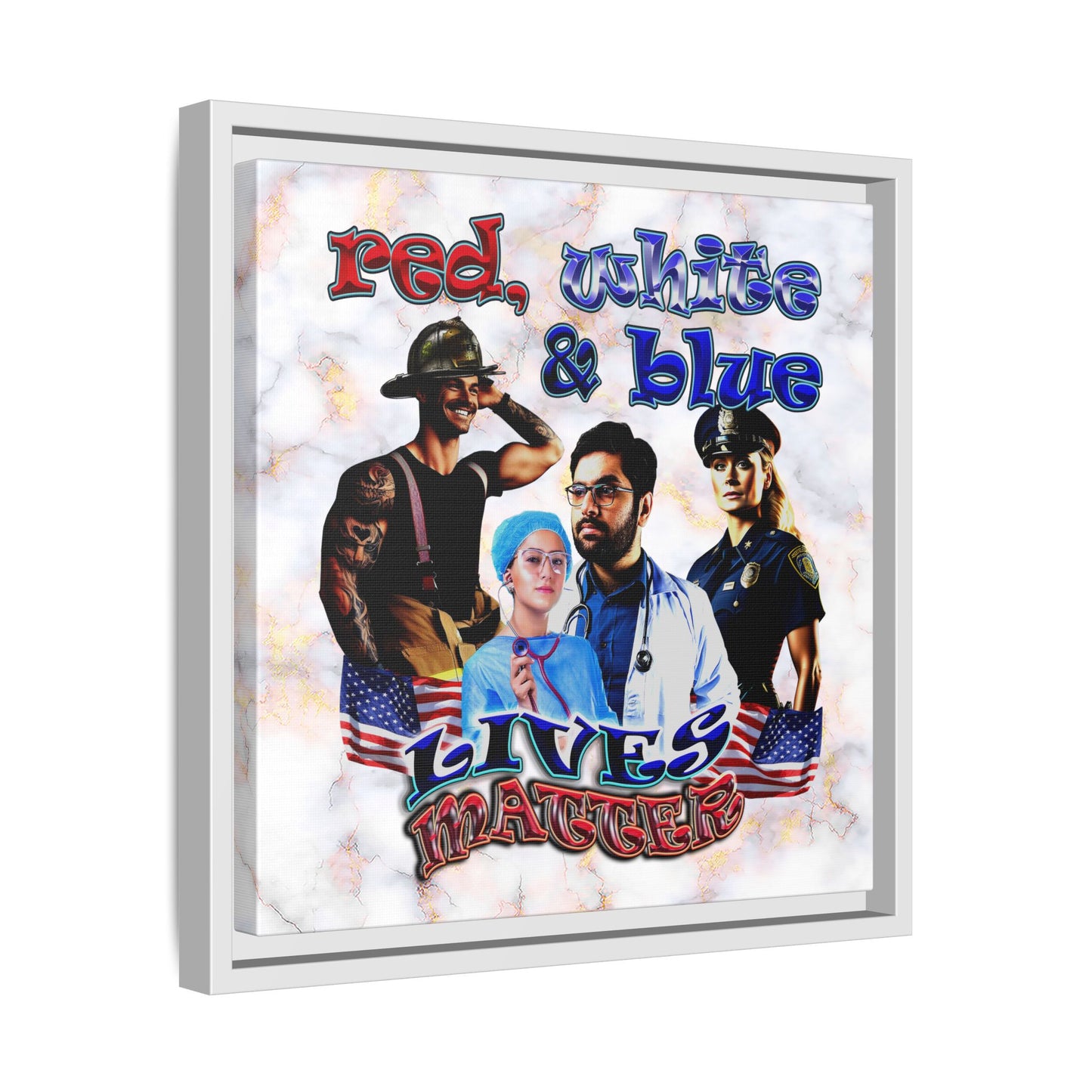 rw&b lives matter - framed canvas art (white marble)